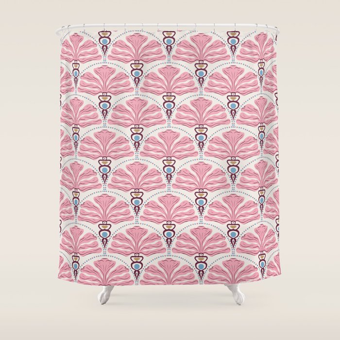 Pink Retro Floral Fan Shower Curtain Gallery Image 1