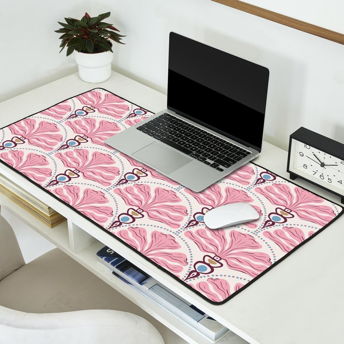 Pink Retro Floral Fan Desk Mat Gallery Image 2