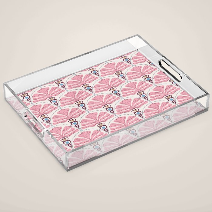 Pink Retro Floral Fan Acrylic Tray Gallery Image 1