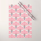 Pink Retro Floral Fan Wrapping Paper Gallery Image 1