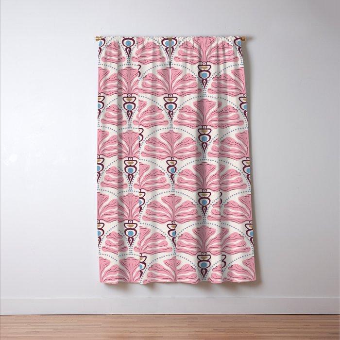 Pink Retro Floral Fan Window Curtain Gallery Image 3
