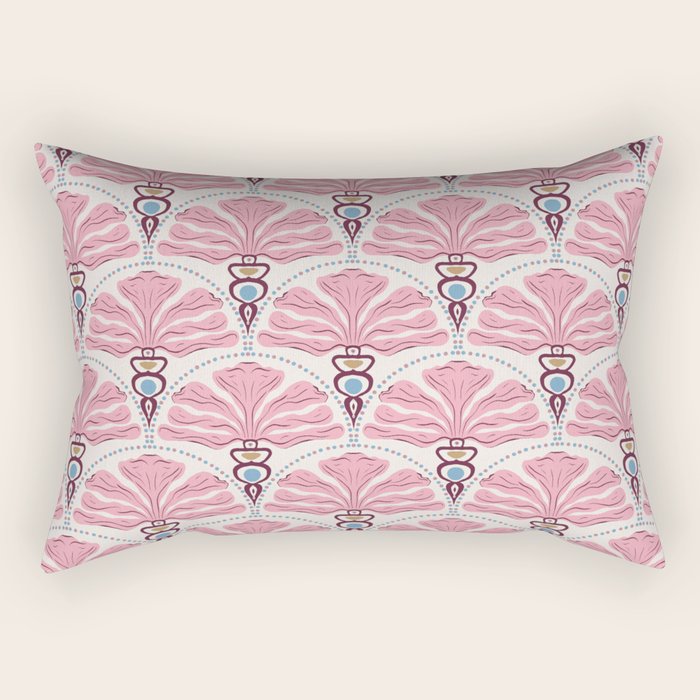 Pink Retro Floral Fan Rectangular Pillow Gallery Image 2