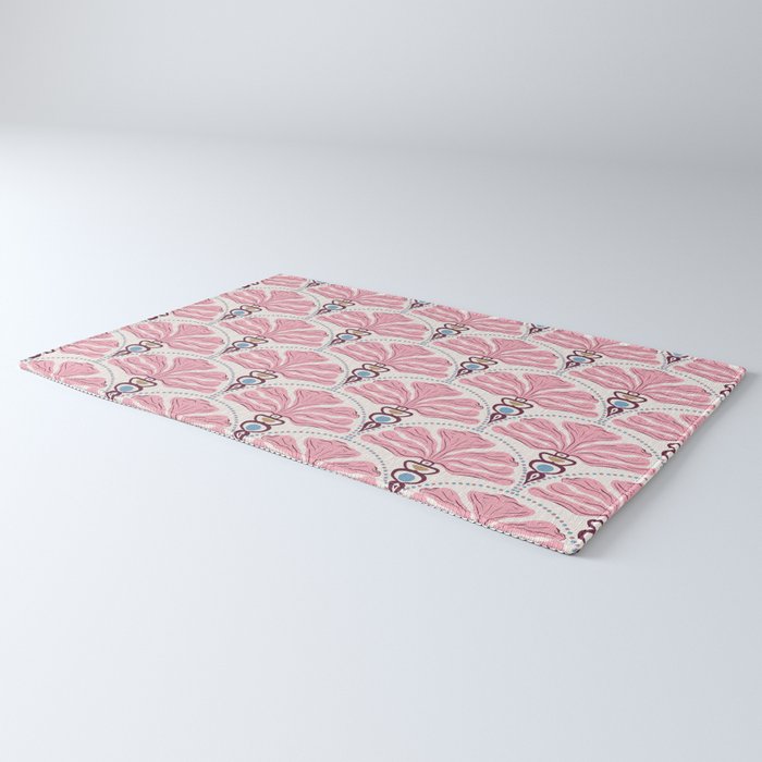 Pink Retro Floral Fan Rug Gallery Image 3