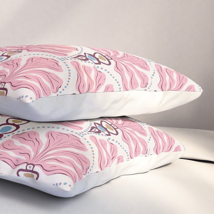 Pink Retro Floral Fan Pillow Sham Gallery Image 3