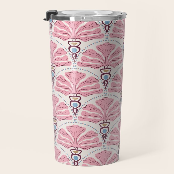 Pink Retro Floral Fan Travel Mug Gallery Image 3