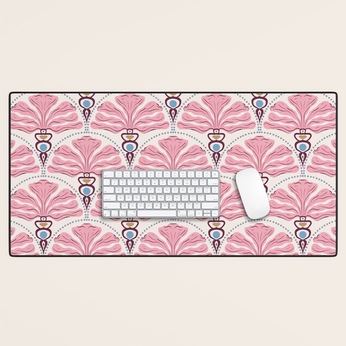 Pink Retro Floral Fan Desk Mat Gallery Image 1