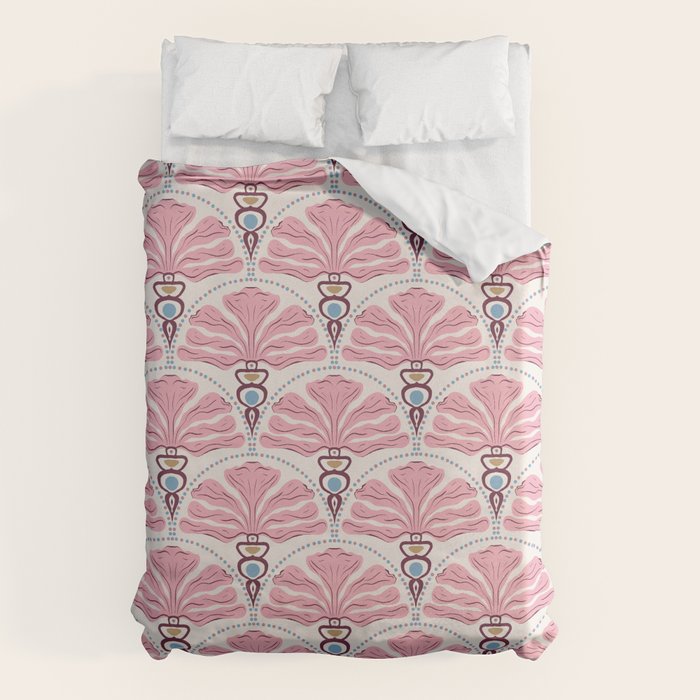 Pink Retro Floral Fan Duvet Cover Gallery Image 1