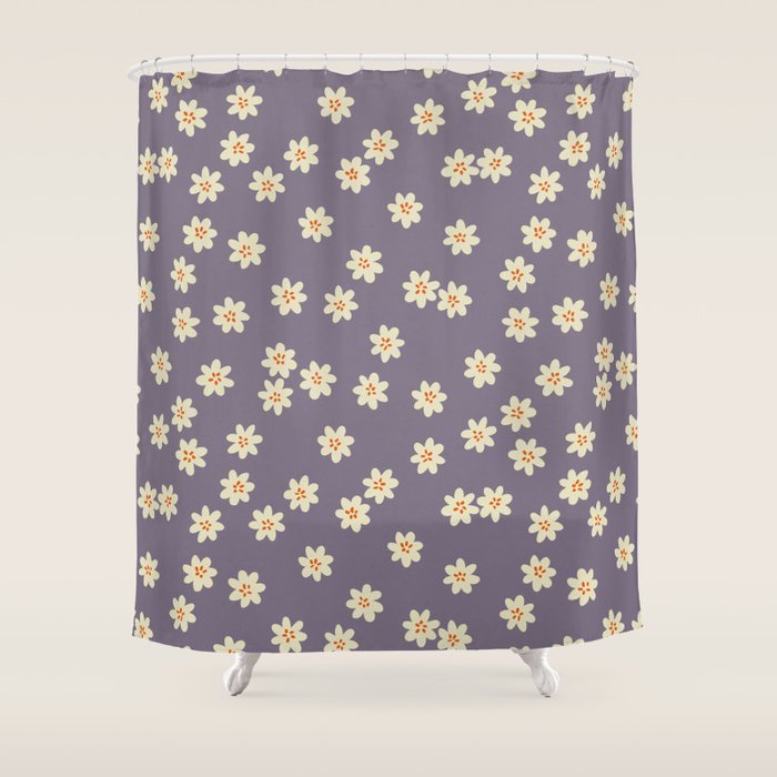Tiny Flowers / Lavender & Orange Shower Curtain Gallery Image 1