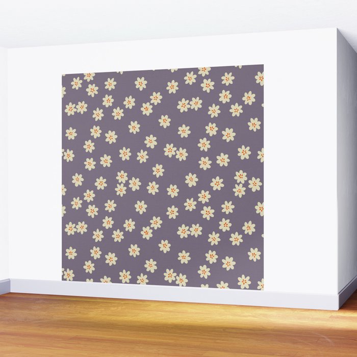 Tiny Flowers / Lavender & Orange Wall Mural Gallery Image 2