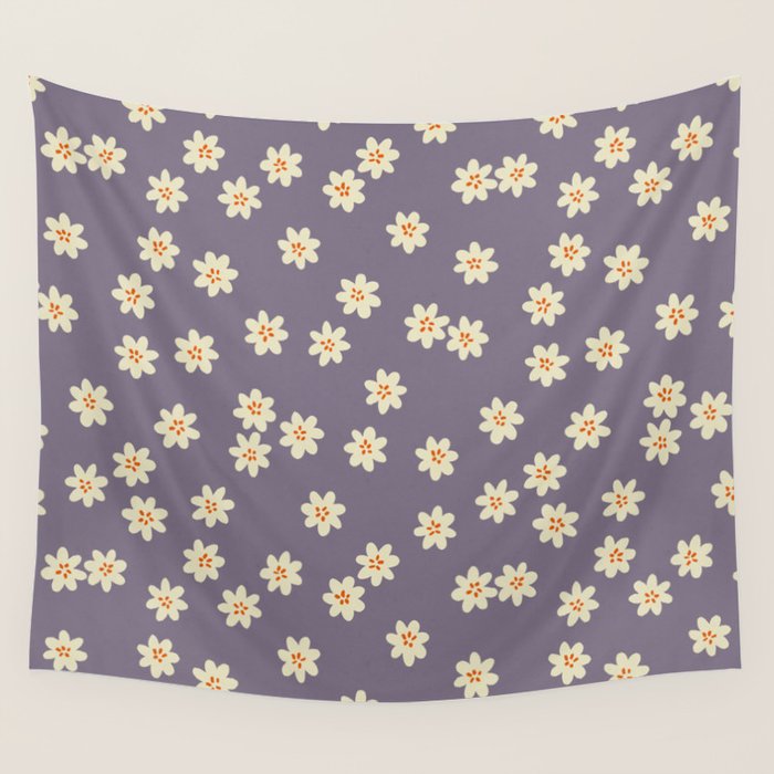 Tiny Flowers / Lavender & Orange Wall Tapestry Gallery Image 1