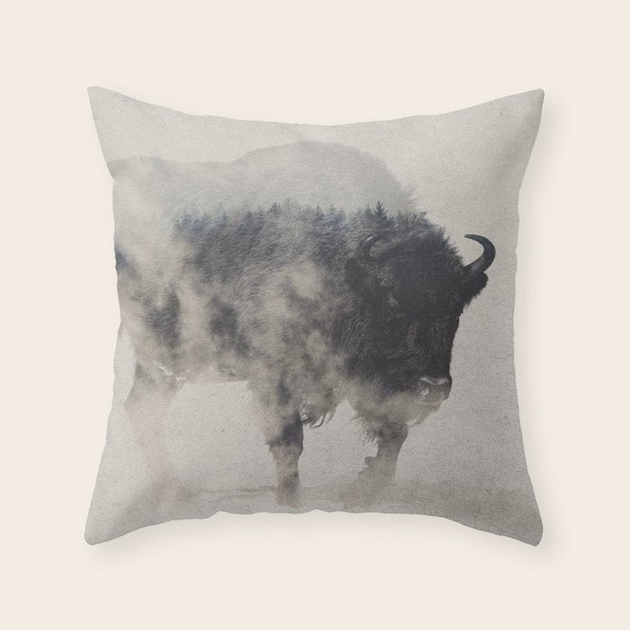 Bison In The Fog Throw Pillow Gallery Image 6