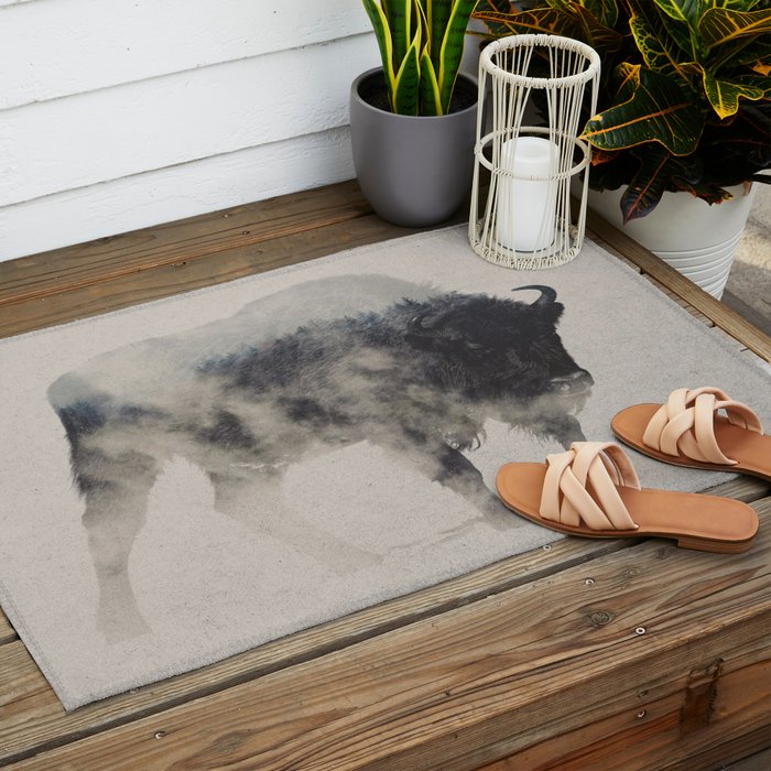 Bison In The Fog Outdoor Rug Gallery Image 2