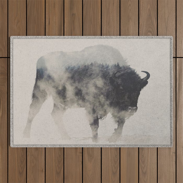 Bison In The Fog Outdoor Rug Gallery Image 1