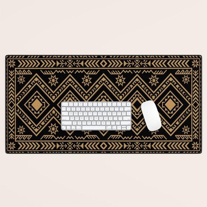 Intricate Gold and Black Tribal Surface Pattern Desk Mat Gallery Image 1