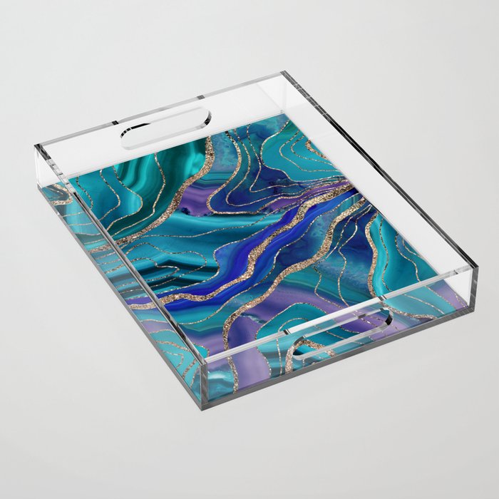 Purple Teal Blue Galaxy Nebula Agate Glitter Glam #1 #marble #decor #art #society6 Acrylic Tray Gallery Image 1