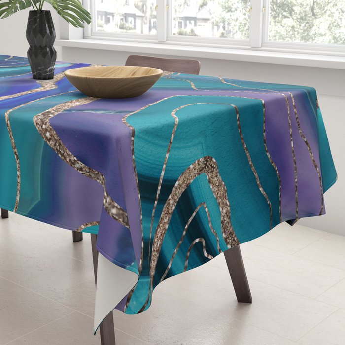 Purple Teal Blue Galaxy Nebula Agate Glitter Glam #1 #marble #decor #art #society6 Tablecloth Gallery Image 3