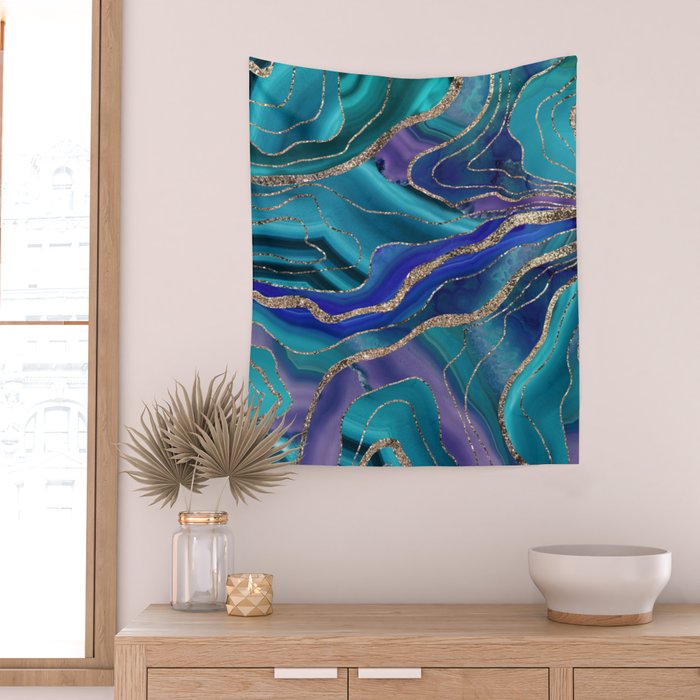 Purple Teal Blue Galaxy Nebula Agate Glitter Glam #1 #marble #decor #art #society6 Wall Tapestry Gallery Image 2