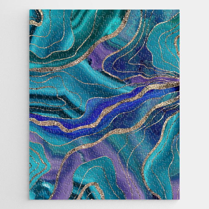 Purple Teal Blue Galaxy Nebula Agate Glitter Glam #1 #marble #decor #art #society6 Jigsaw Puzzle Gallery Image 1