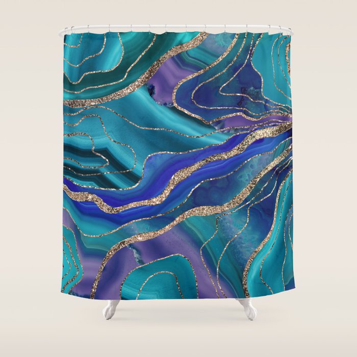 Purple Teal Blue Galaxy Nebula Agate Glitter Glam #1 #marble #decor #art #society6 Shower Curtain Gallery Image 1