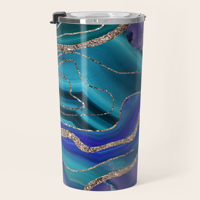 Purple Teal Blue Galaxy Nebula Agate Glitter Glam #1 #marble #decor #art #society6 Travel Mug Gallery Image 3