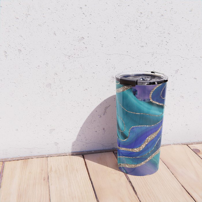 Purple Teal Blue Galaxy Nebula Agate Glitter Glam #1 #marble #decor #art #society6 Travel Mug Gallery Image 4