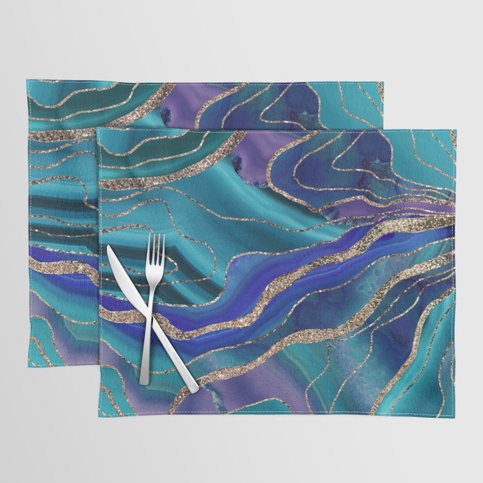 Purple Teal Blue Galaxy Nebula Agate Glitter Glam #1 #marble #decor #art #society6 Placemat Gallery Image 1