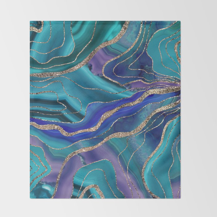 Purple Teal Blue Galaxy Nebula Agate Glitter Glam #1 #marble #decor #art #society6 Throw Blanket Gallery Image 2