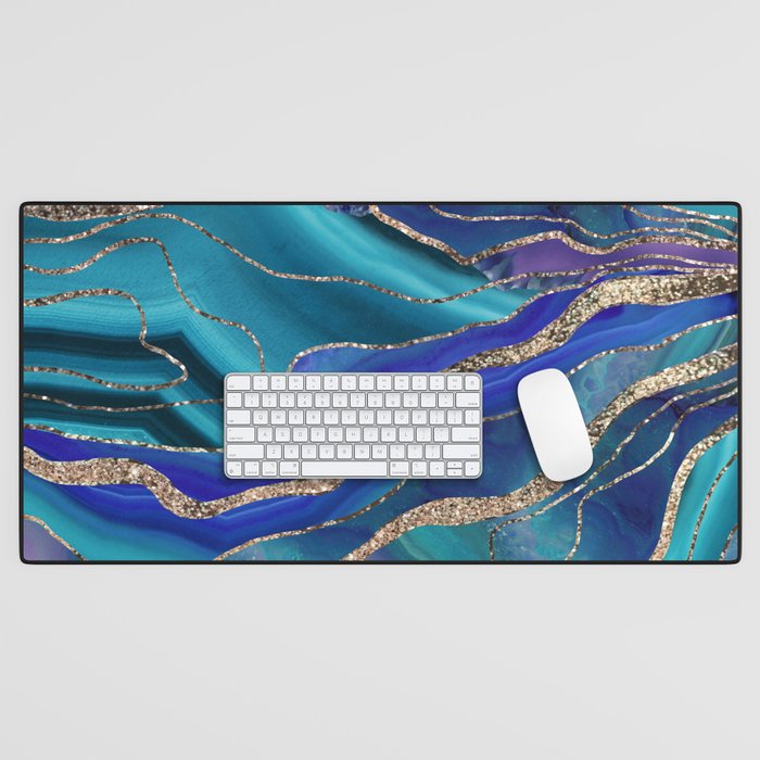 Purple Teal Blue Galaxy Nebula Agate Glitter Glam #1 #marble #decor #art #society6 Desk Mat Gallery Image 1