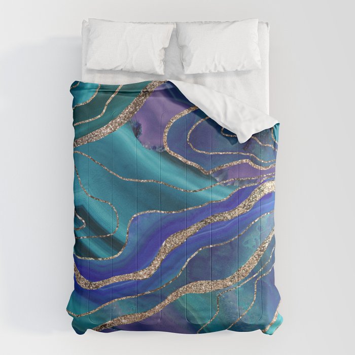 Purple Teal Blue Galaxy Nebula Agate Glitter Glam #1 #marble #decor #art #society6 Comforter Gallery Image 6