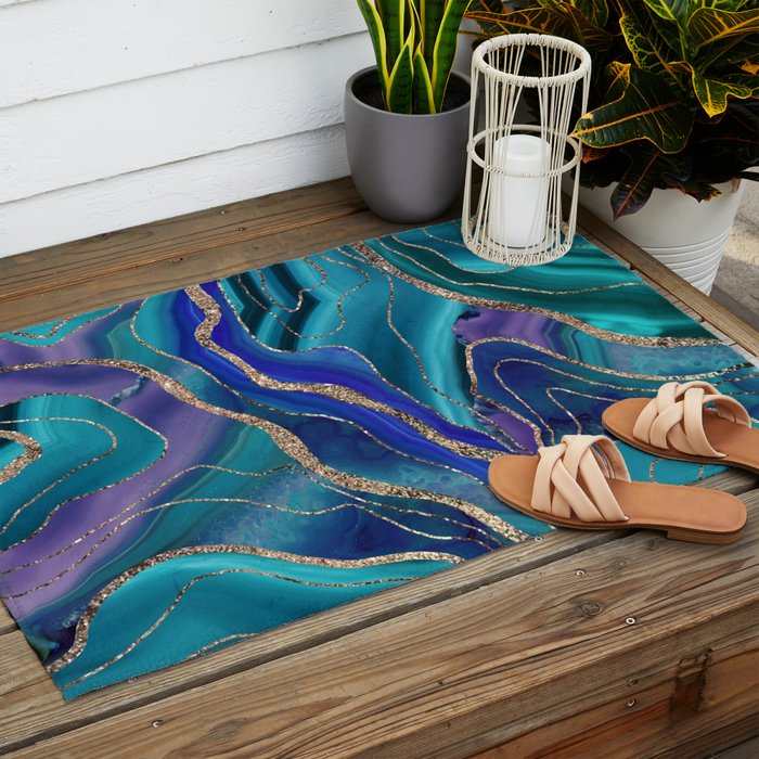 Purple Teal Blue Galaxy Nebula Agate Glitter Glam #1 #marble #decor #art #society6 Outdoor Rug Gallery Image 2