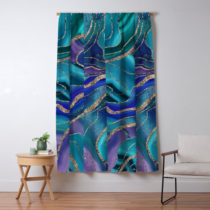 Purple Teal Blue Galaxy Nebula Agate Glitter Glam #1 #marble #decor #art #society6 Window Curtain Gallery Image 5