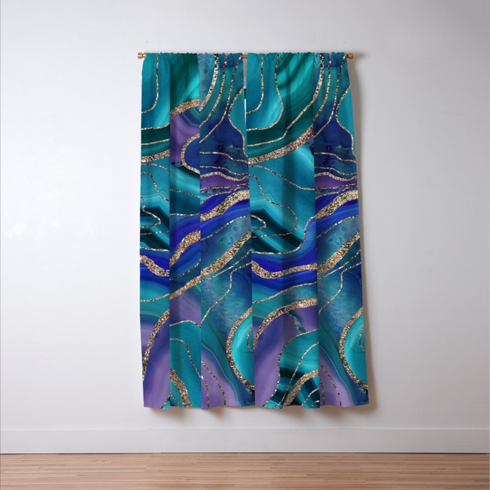 Purple Teal Blue Galaxy Nebula Agate Glitter Glam #1 #marble #decor #art #society6 Window Curtain Gallery Image 3