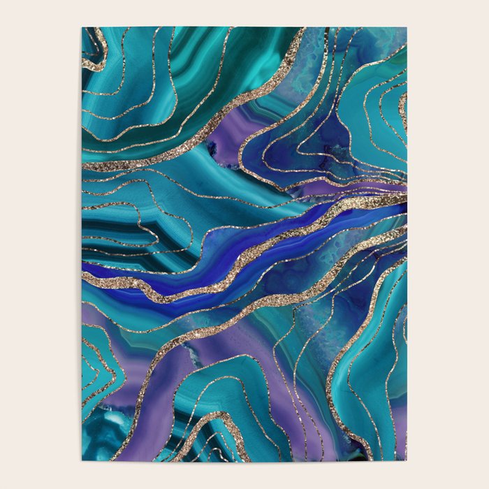Purple Teal Blue Galaxy Nebula Agate Glitter Glam #1 #marble #decor #art #society6 Poster Gallery Image 1