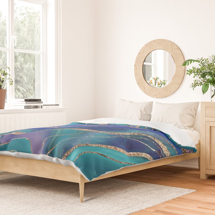 Purple Teal Blue Galaxy Nebula Agate Glitter Glam #1 #marble #decor #art #society6 Duvet Cover Gallery Image 2