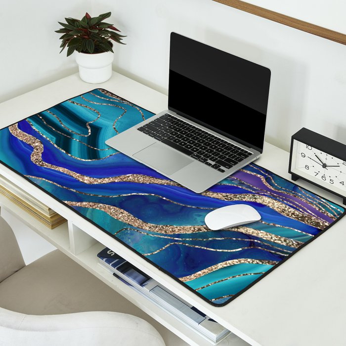 Purple Teal Blue Galaxy Nebula Agate Glitter Glam #1 #marble #decor #art #society6 Desk Mat Gallery Image 2