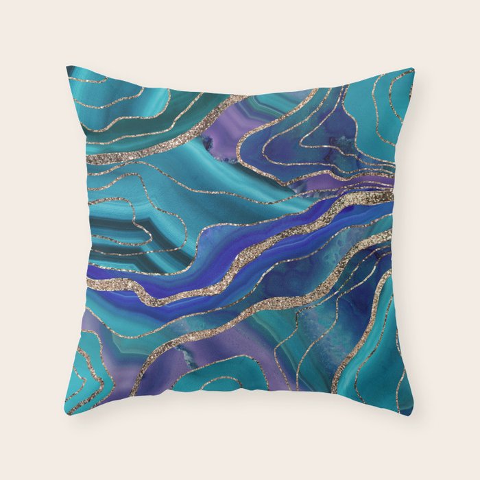 Purple Teal Blue Galaxy Nebula Agate Glitter Glam #1 #marble #decor #art #society6 Throw Pillow Gallery Image 6