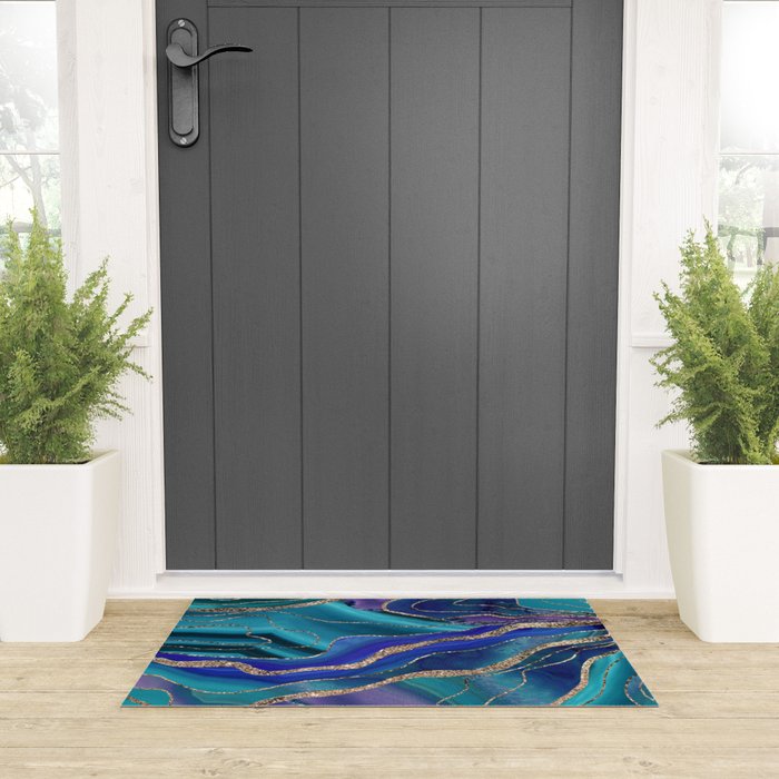 Purple Teal Blue Galaxy Nebula Agate Glitter Glam #1 #marble #decor #art #society6 Welcome Mat Gallery Image 3