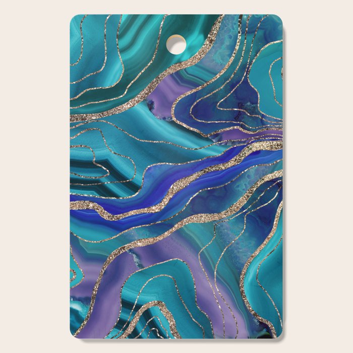Purple Teal Blue Galaxy Nebula Agate Glitter Glam #1 #marble #decor #art #society6 Cutting Board Gallery Image 1