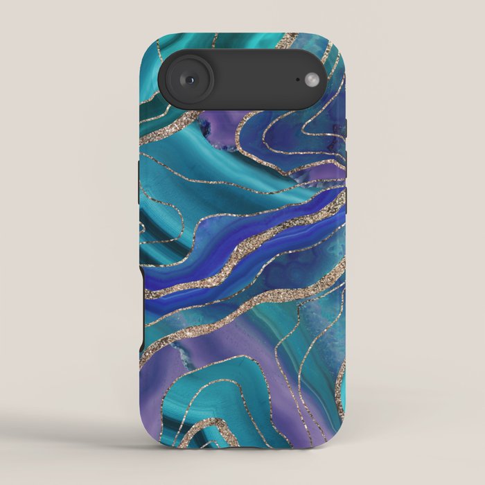 Purple Teal Blue Galaxy Nebula Agate Glitter Glam #1 #marble #decor #art #society6 iPhone Case Gallery Image 2