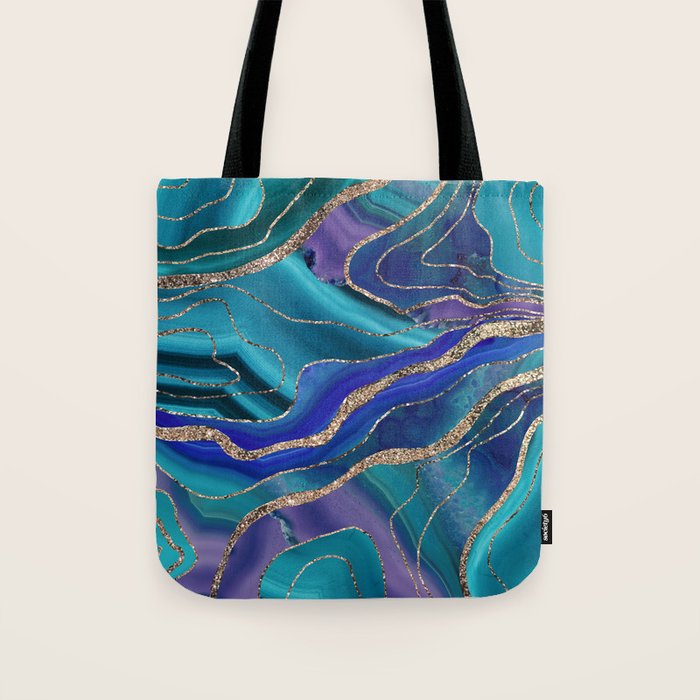 Purple Teal Blue Galaxy Nebula Agate Glitter Glam #1 #marble #decor #art #society6 Tote Bag Gallery Image 1
