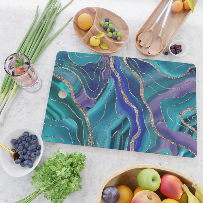 Purple Teal Blue Galaxy Nebula Agate Glitter Glam #1 #marble #decor #art #society6 Cutting Board Gallery Image 2