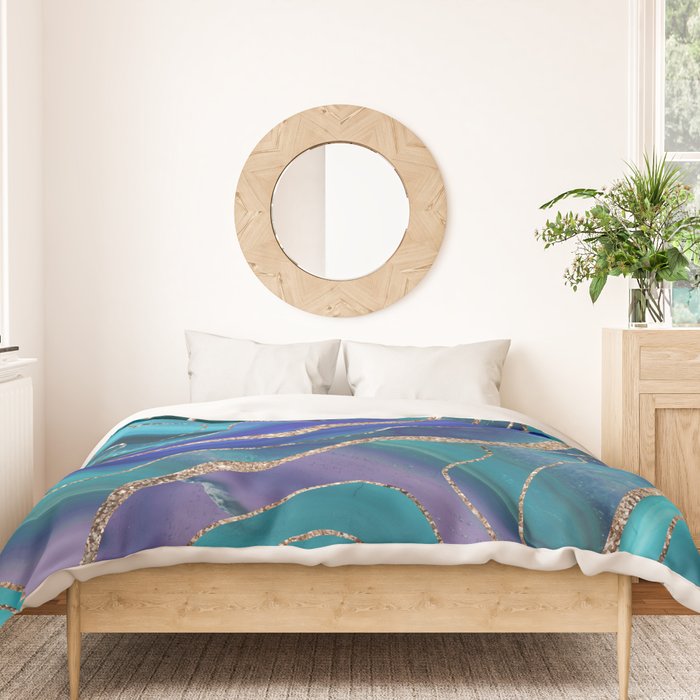Purple Teal Blue Galaxy Nebula Agate Glitter Glam #1 #marble #decor #art #society6 Duvet Cover Gallery Image 3
