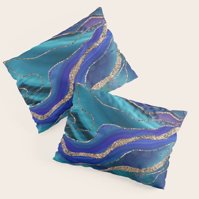 Purple Teal Blue Galaxy Nebula Agate Glitter Glam #1 #marble #decor #art #society6 Pillow Sham Gallery Image 3