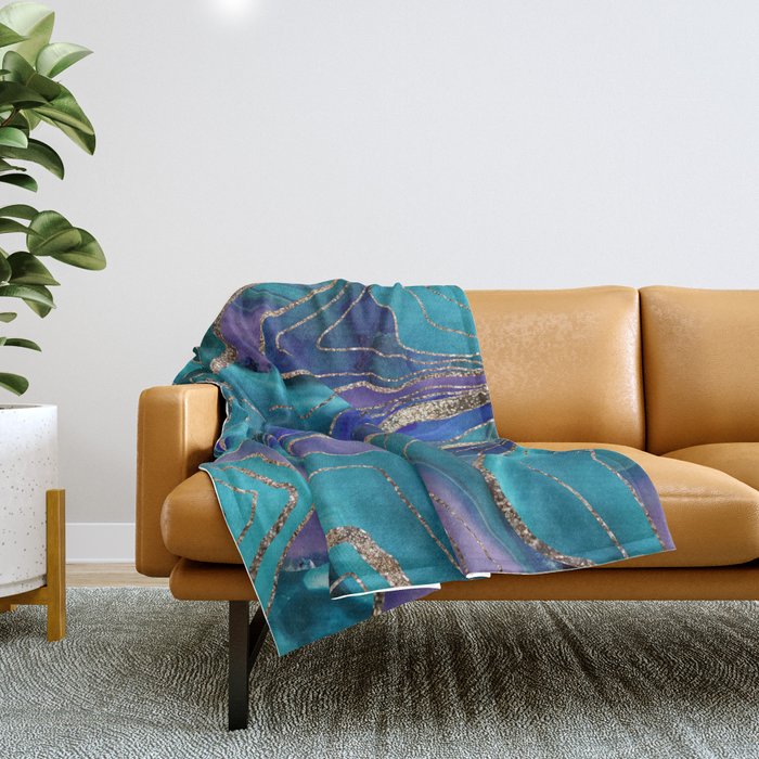 Purple Teal Blue Galaxy Nebula Agate Glitter Glam #1 #marble #decor #art #society6 Throw Blanket Gallery Image 1