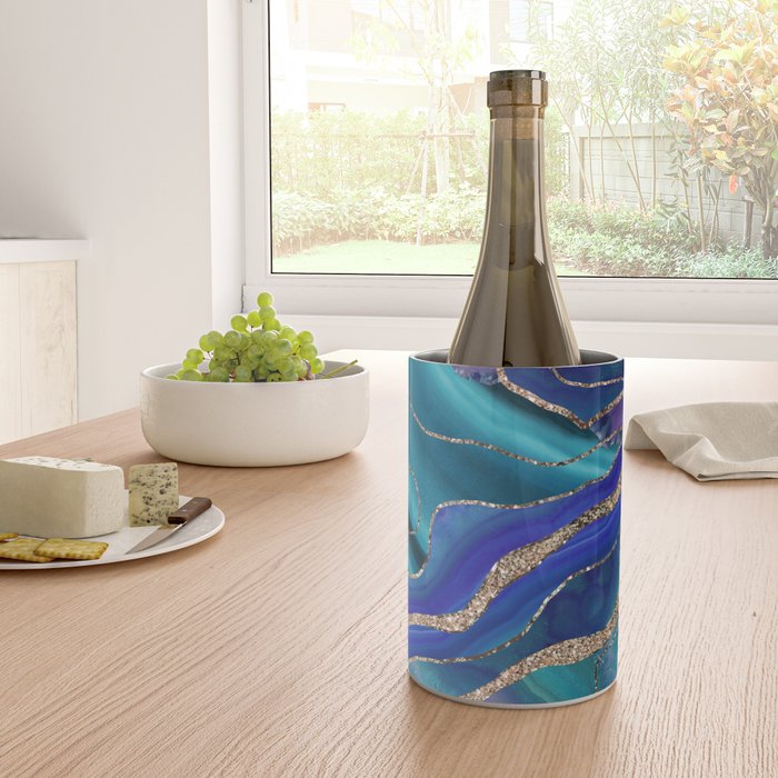 Purple Teal Blue Galaxy Nebula Agate Glitter Glam #1 #marble #decor #art #society6 Wine Chiller Gallery Image 4