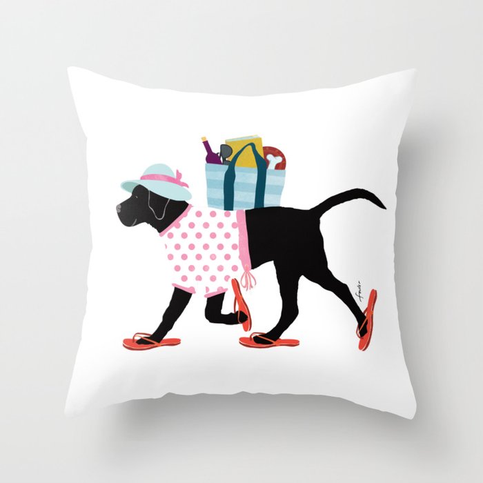 Black Dog labrador beach art Throw Pillow Gallery Image 6