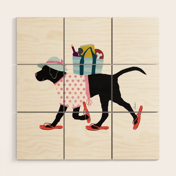 Black Dog labrador beach art Wood Wall Art Gallery Image 1