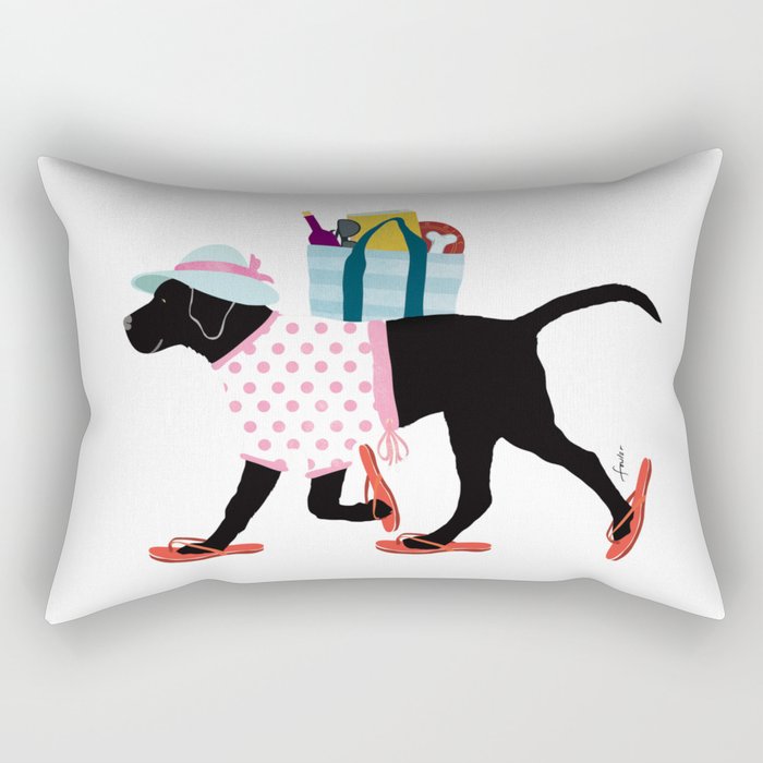Black Dog labrador beach art Rectangular Pillow Gallery Image 2