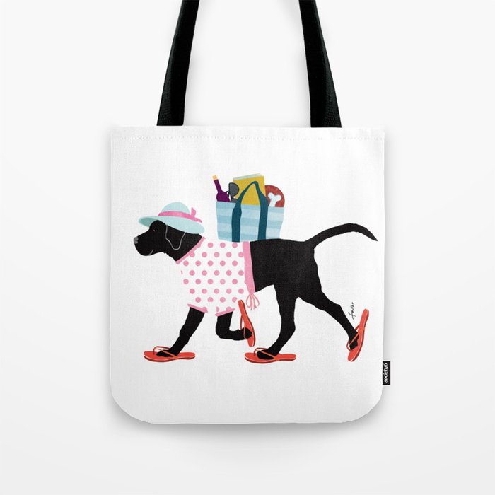 Black Dog labrador beach art Tote Bag Gallery Image 1