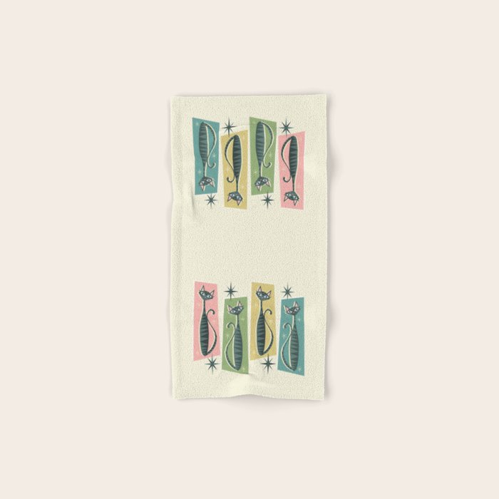 Retro Patchwork Tabbies ©studioxtine Hand & Bath Towel Gallery Image 1